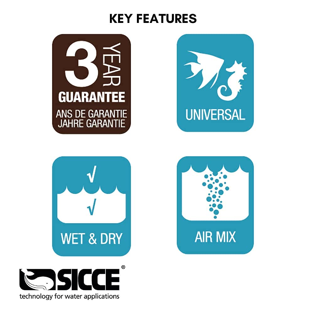 Sicce MULTI 2500 Aquarium Pump - 715 GPH, Black, Ceramic, Model SIC609, Submersible & Inline Use