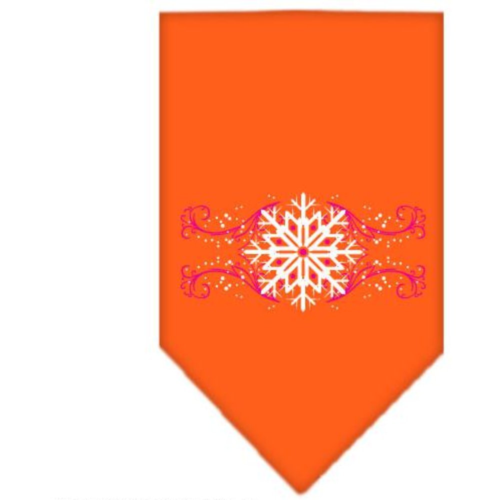 Christmas Pet and Dog Bandana Screen Printed, &quot;Pink Snowflake Swirls&quot; Orange Small