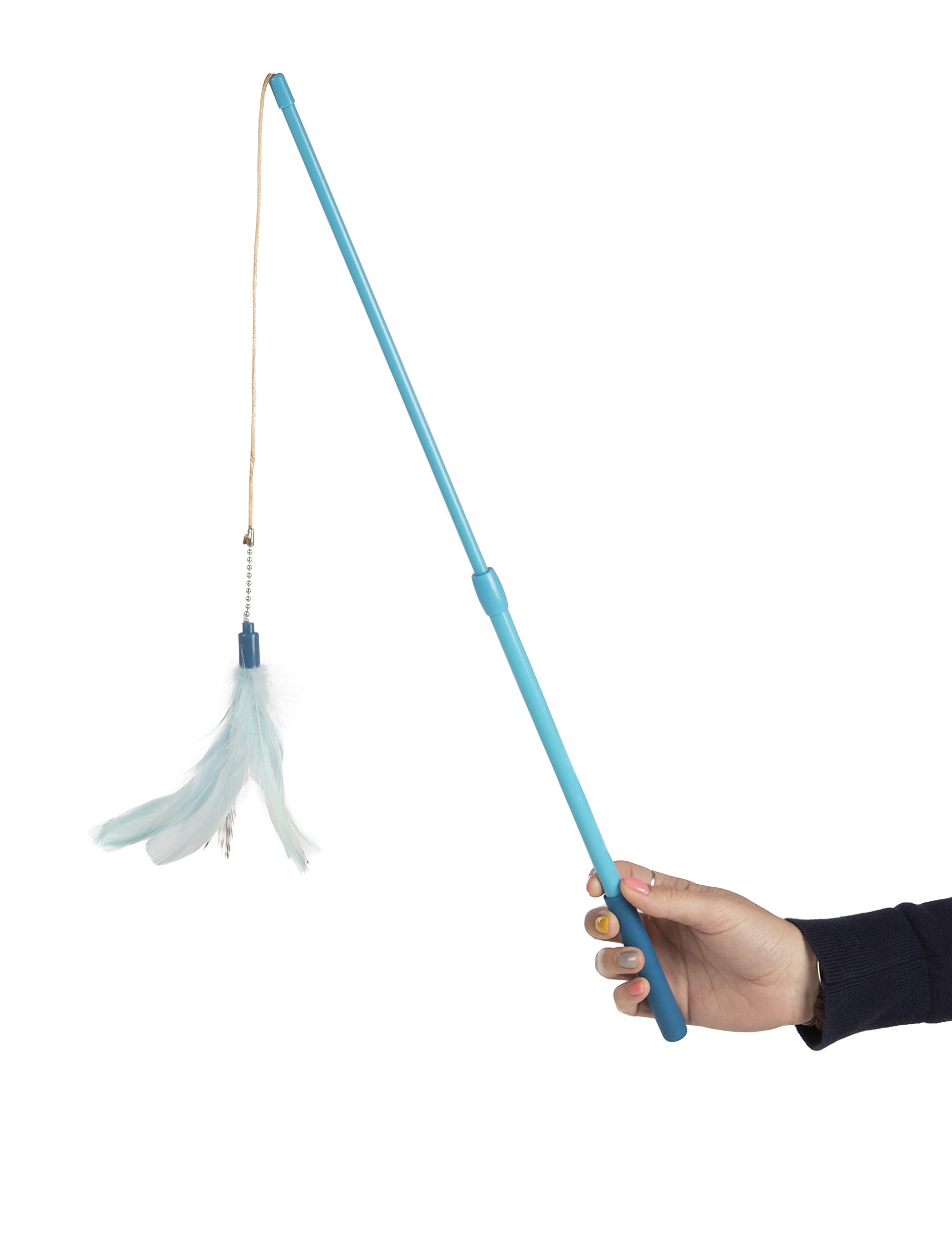 Smartykat Frisky Flyer Feather Wand Cat Toy, Extendable Up To 24' - Blue, One Size