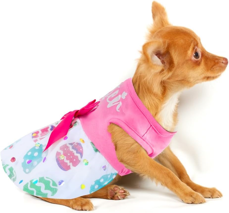 Baobicute Cute Happy Easter Day Dog Dress Bunny Eggs Easter Dog Cat Clothes Pink Tulle Pet Doggie Apparel Outfit With Bowknot Fo