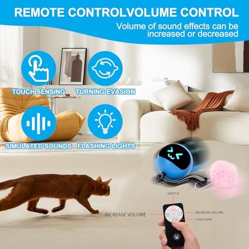 Goldsuccess Interactive Cat Toy Ball For Bored Indoor Adult Cats,Rechargeable Automatic Moving Mouse Chase Toy With Colourful Le