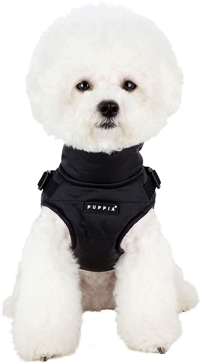 Puppia Mountaineer Winter Dog Coat With Integrated Harness No Pull Cold Weather Waterproof Warm Fleece Back Zipper For Small & Medium Dog, Black, Xx-Large