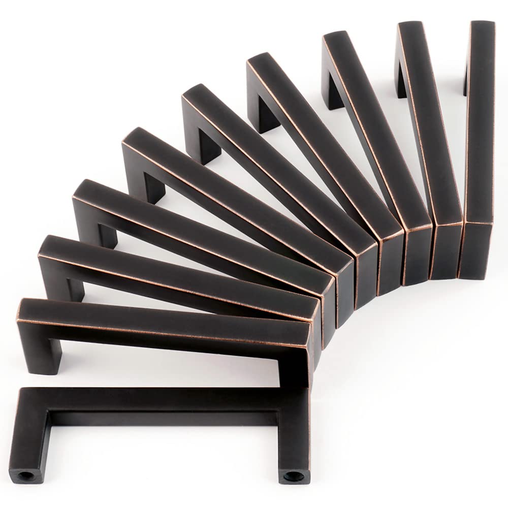 Koofizo Solid Square Bar Cabinet Handle - Oil Rubbed Bronze Furniture Pull, 3 Inch76Mm Screwhole Distance, 10-Pack For Kitchen C