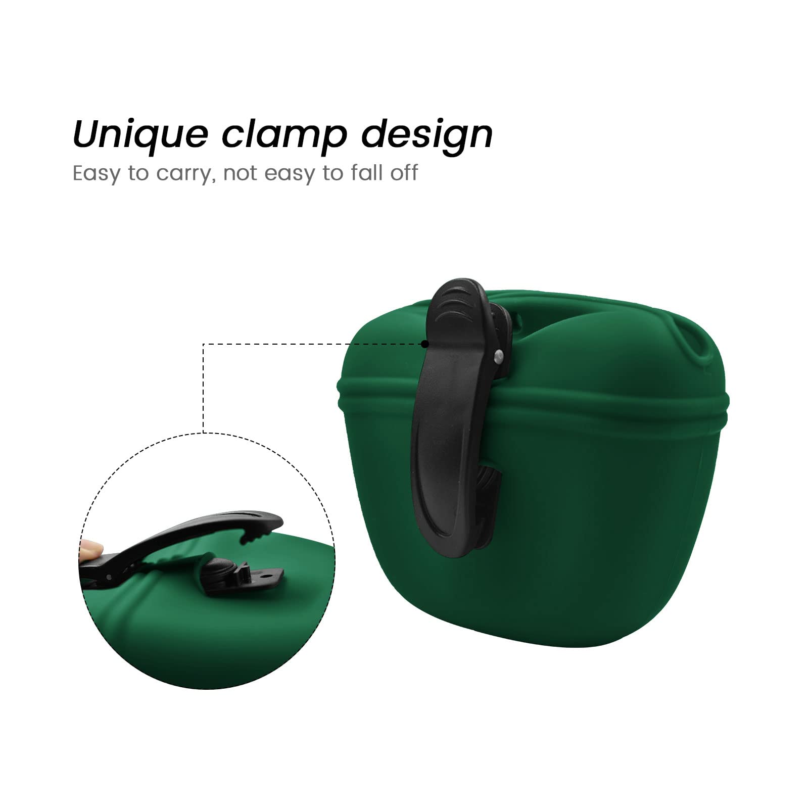 AUDWUD - Silicone Dog Treat Pouch - Clip on Portable Training Container - Convenient Magnetic Buckle Closing and Waist Clip - BP