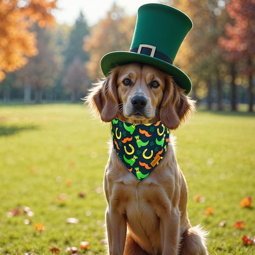 Thloh St. Patrick'S Day Dog Bandanas With Snap Button, 2 Pack Reversible Shamrock Dog Scarf For Boy & Girl, Premium Durable Fabr