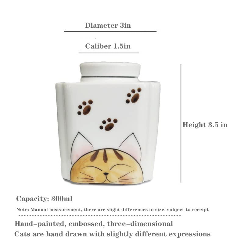 Qiulogfen Orange Animal Print Ceramic Cat Urn - Memorial Urn For Kitten Ashes - Sealed Jar With Sturdy Base - Decorative Indoor Vase