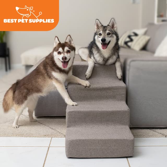 Best Pet Supplies Dog Stairs For Small Dogs & Cats, Foam Pet Steps Portable Ramp For Couch Sofa And High Bed Non-Slip Balanced Indoor Step Support, Paw Safe No Assembly - Ash Gray Linen, 4-Step