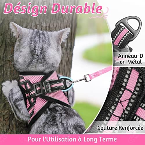 Rabbitgoo Cat Harness And Leash Set For Walking Escape Proof, Adjustable Soft Kittens Vest With Reflective Strip For Cats, Comfortable Outdoor Vest, Pink, M