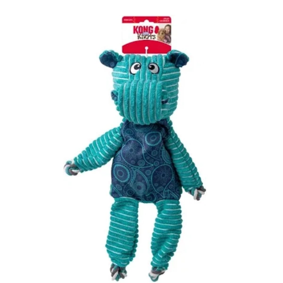KONG Floppy Knots - Durable No-Stuffing Squeaky Rope & Plush Dog Toy - for Teething, Playing (Hippo, Extra Large)