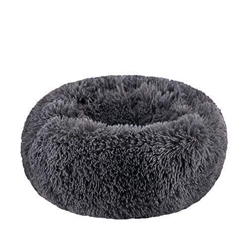 Bodiseint Modern Soft Plush Round Pet Bed For Cats Or Small Dogs, Mini Medium Sized Dog Cat Bed Self Warming Autumn Winter Indoor Snooze Sleeping Cozy Kitty Teddy Kennel (20''D X 8'' H, Dark Grey)