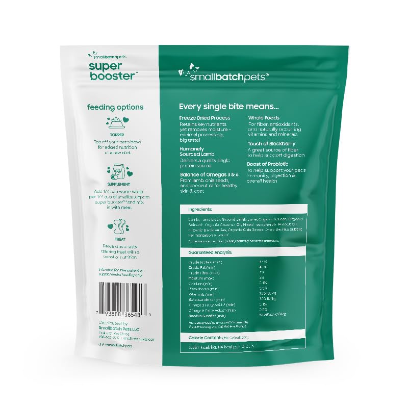 smallbatch Pets Freeze Dried Dog Treats & Cat Treats, 7 oz, Lamb Treat Bites, Probiotics, Organic Vegetables, Fruits, Digestive