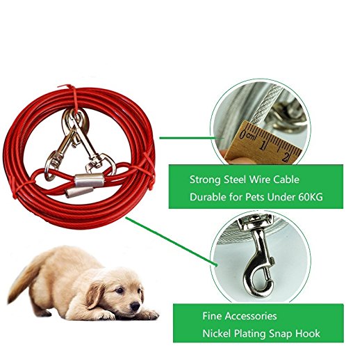 Stainless Steel Pet Dog Tie Out Cable - Double Head Dog Leash Camping Outdoor Tie-Out Cable For Medium Large Pet Dogs (5M/16Ft, Red)