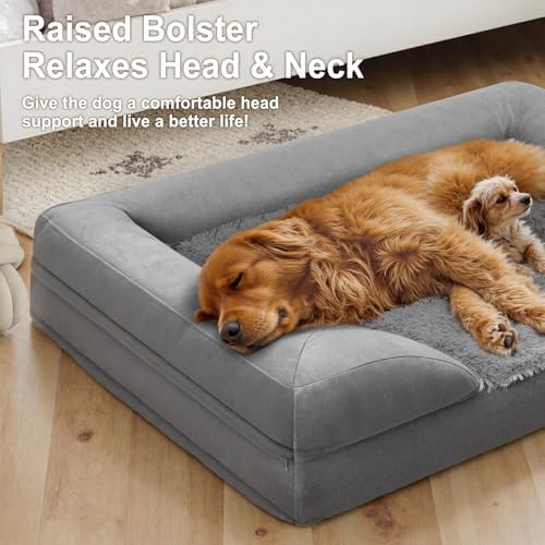 Gimars Orthopedic Dog Bed for Large Dogs, 3.7in Thick, Memory Foam, Grey, Model DBGW02-L, Washable Cover, Waterproof Lining