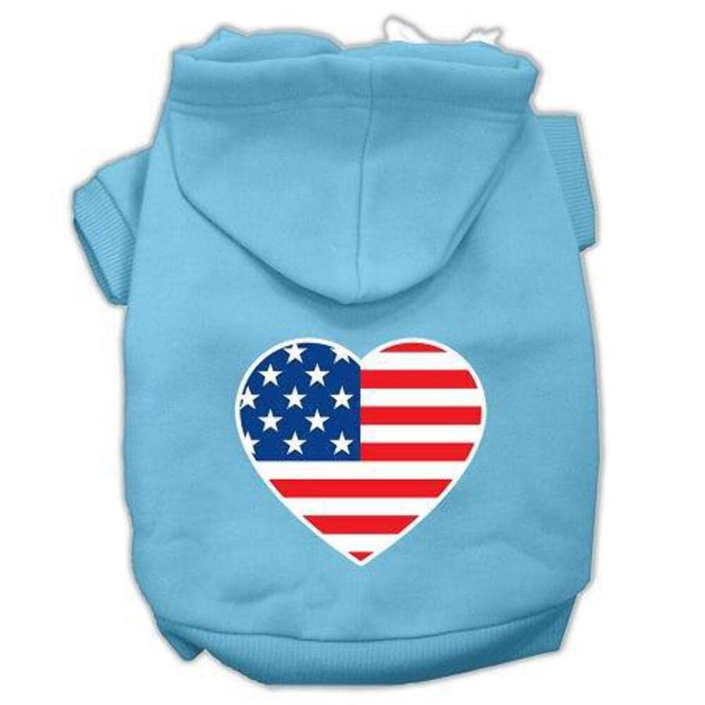Pet Dog & Cat Hoodie Screen Printed, 'American Flag Heart' Blue 3Xl (25-35 Lbs.)
