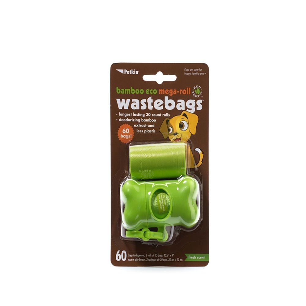 Petkin Bamboo Eco Mega-Roll Waste Bags - 60 Count With Dispenser