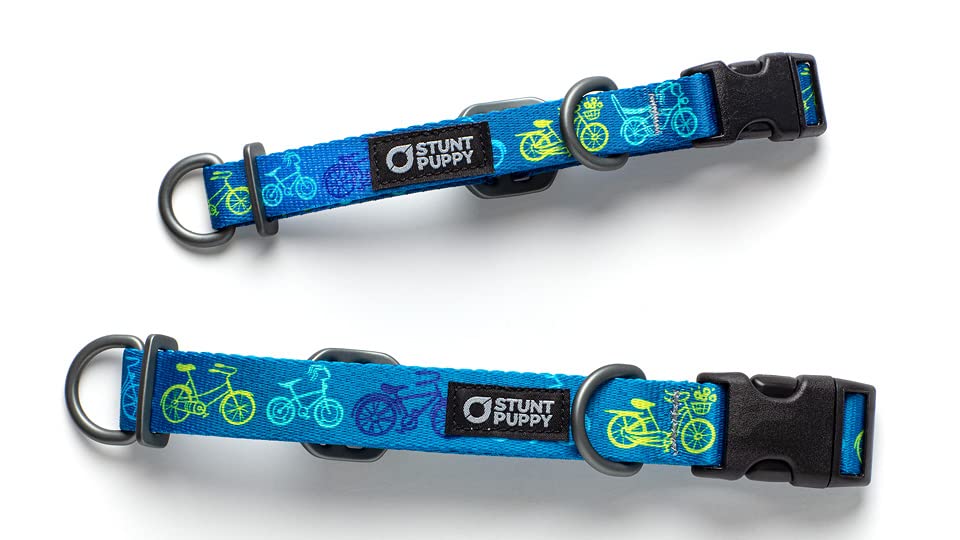Stunt Puppy, Jill Kittock Artist Series Everyday Collar, Bikes Blue, Small