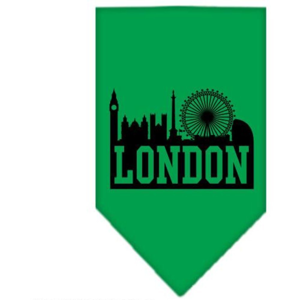 Pet and Dog Bandana Screen Printed, &quot;London Skyline&quot; Emerald Green Large