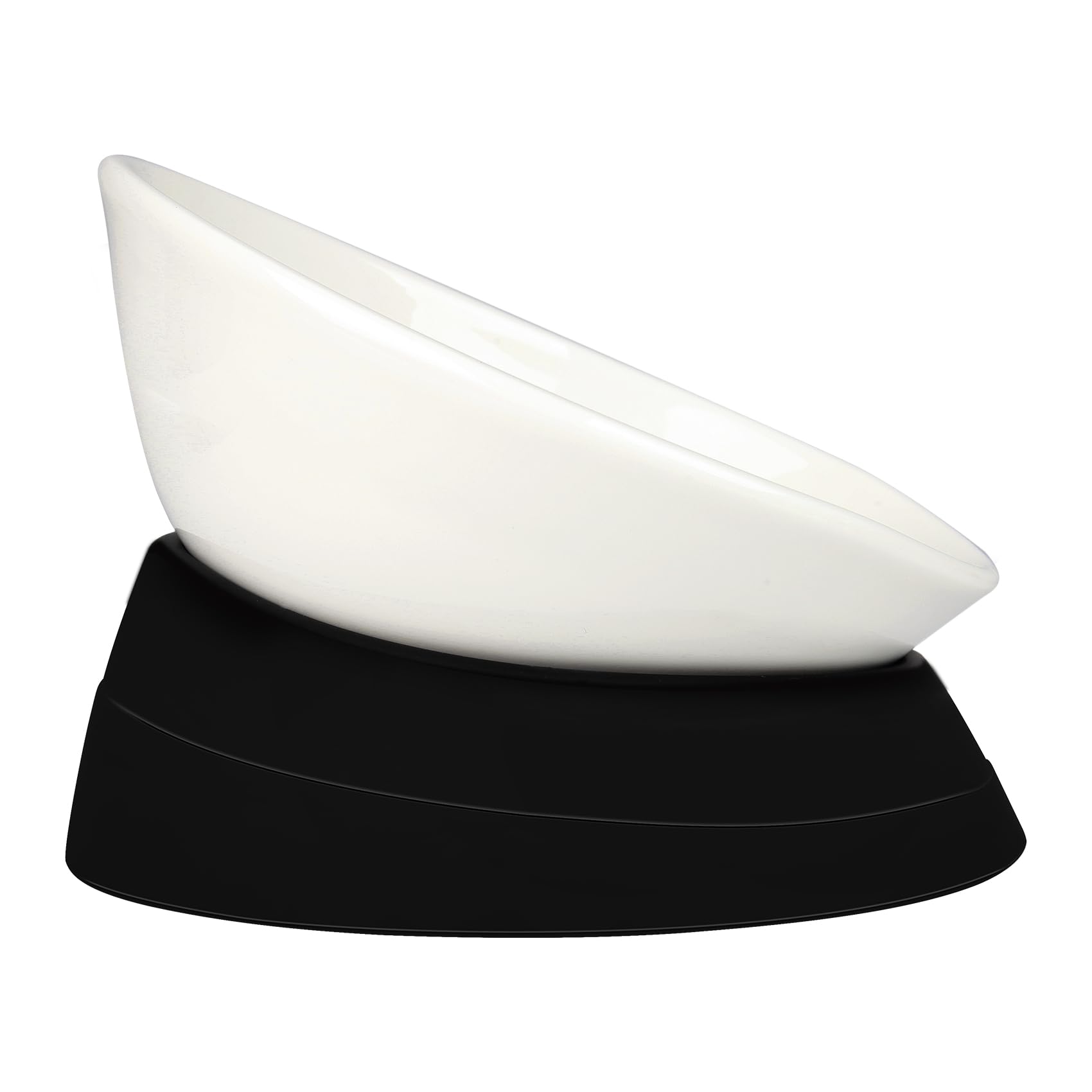 Bulldog Bowl Anti-Slip Dog Cat Dish Detachable Rubber Dog Bowl Pet Sterile Tilted Pet Feeder Slope Base (Black(White Ceramic Bow