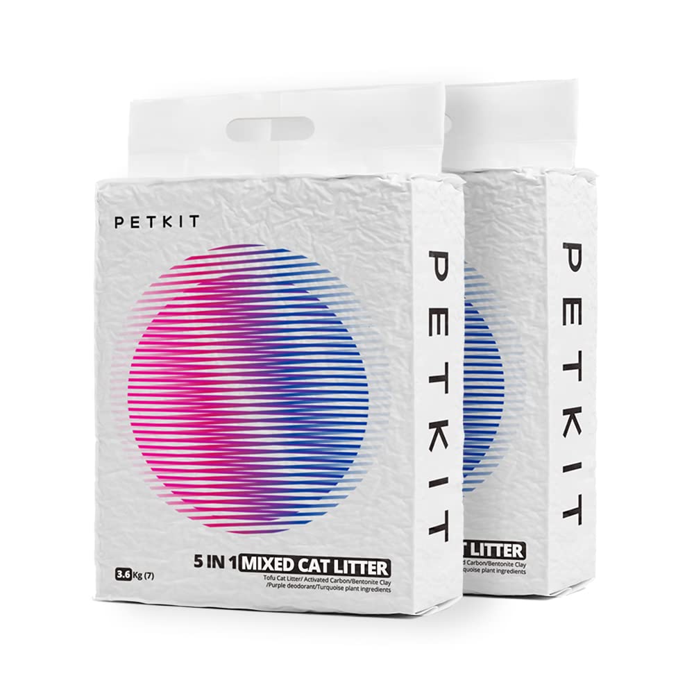 Petkit Everclean 5 In 1 Mixed Cat Litter,Strong Clumping Cat Litters,Odor Control And Unscented Ultra Absorbent Water Flushable Bentonite Tofu Cat Litter,Dust-Free,8 Lbs/Bag