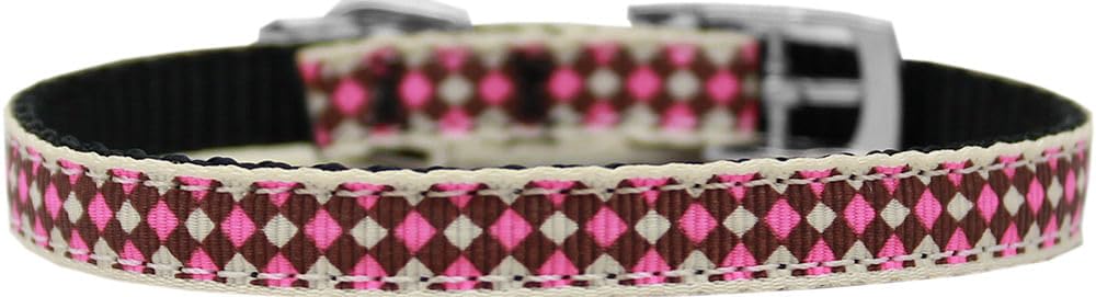 Mirage Pet Products 126-221 3814 Pink Checkers Nylon Dog Collar with Classic Buckle 3/8&quot;, Size 14
