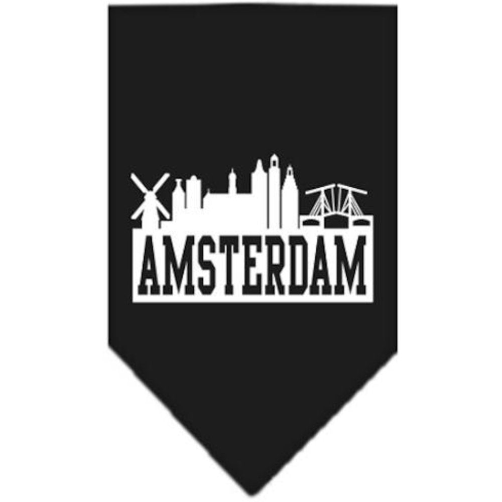 Pet and Dog Bandana Screen Printed, &quot;Amsterdam Skyline&quot; Black Small