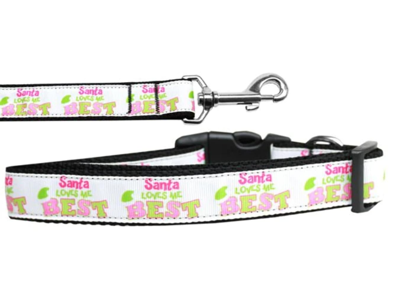Christmas Pet Dog & Cat Nylon Collar or Leash, &quot;Santa Loves Me Best&quot; SM Collar