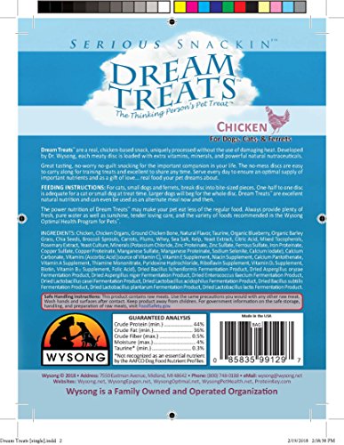 Wysong Dream Treats Chicken - for Dogs/Cats/Ferrets - Raw Food - 4.9 Ounce Bag