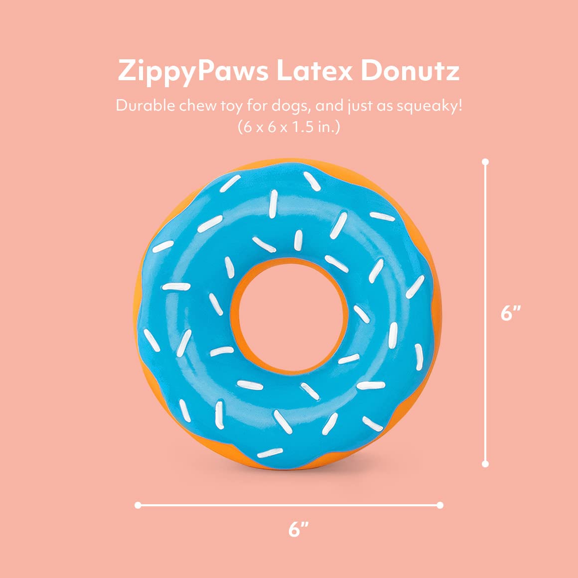 Zippypaws Latex Donutz, Durable Dog Toy For Interactive Play, No Stuffing - Blueberry