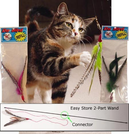 Coolcybercats Da Bird Pull Apart Value Pack (1 Pull Apart Da Bird Pole Cat Toy & 2 Extra Guinea Feather Refills)