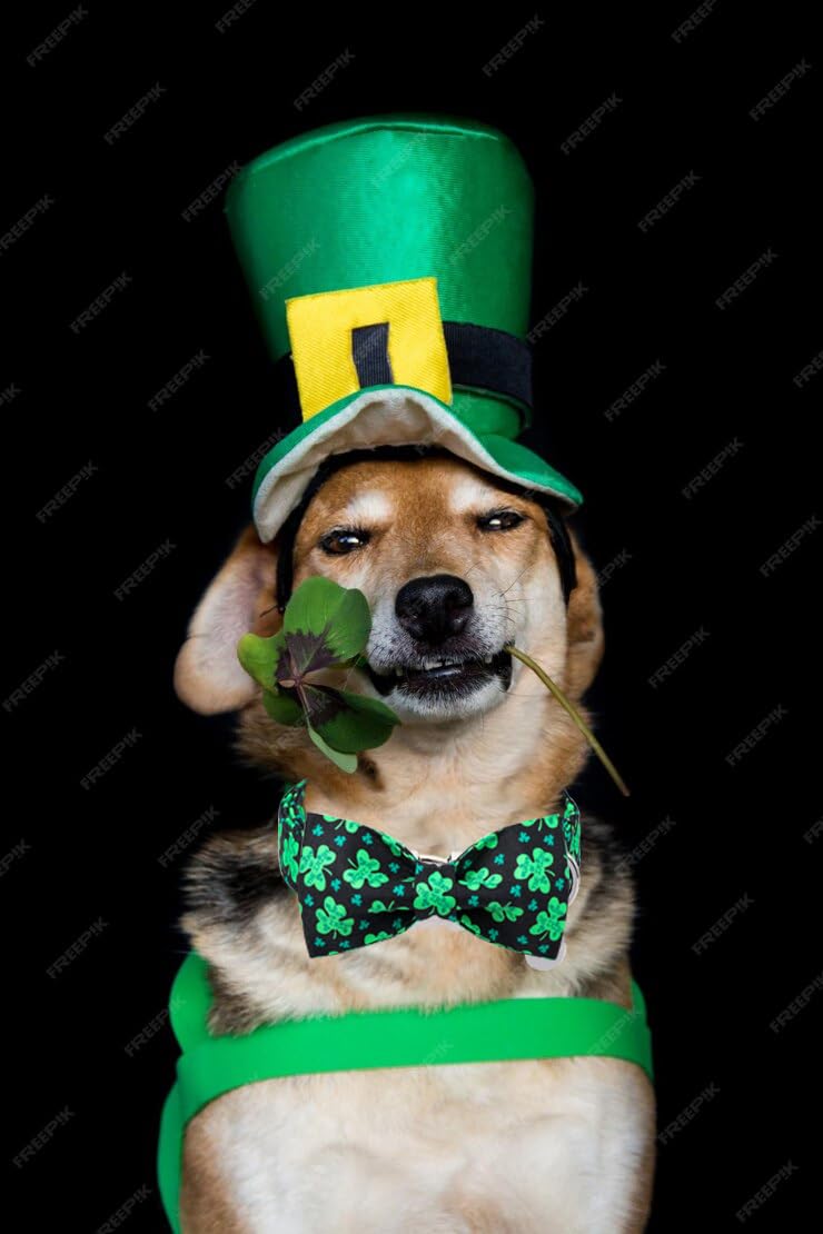 Dogwong Green Lucky Clover Shamrock Dog Collar With Bowtie, Soft Adjustable St. Patrick'S Day Lucky Charm Black Puppy Collar For