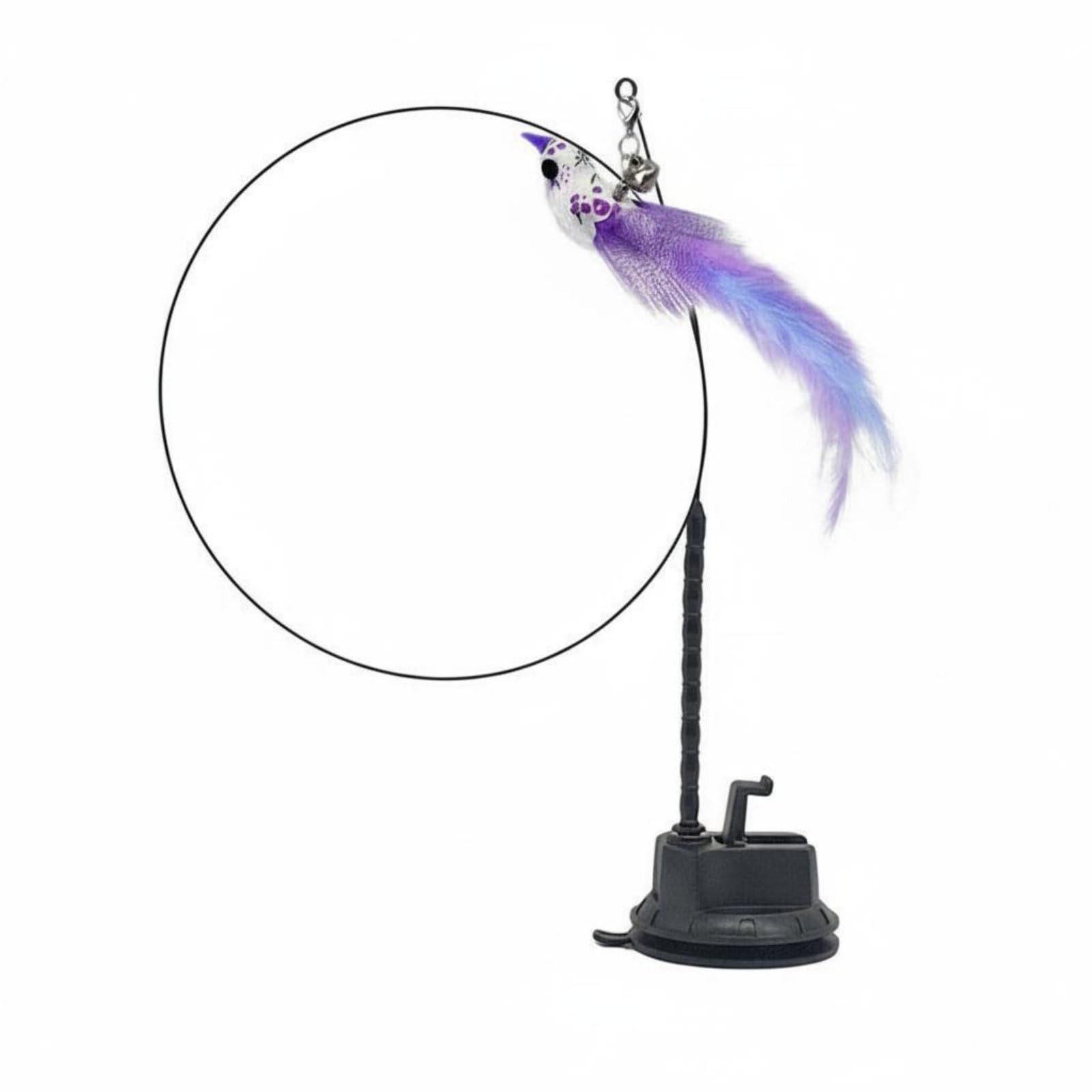 Heavenglow Replaceable Heads Suction Cup Cat Toy Natural Feathers Cat Teaser Wand For Indoor Cats, Kittens, Epoxy Rod Violet