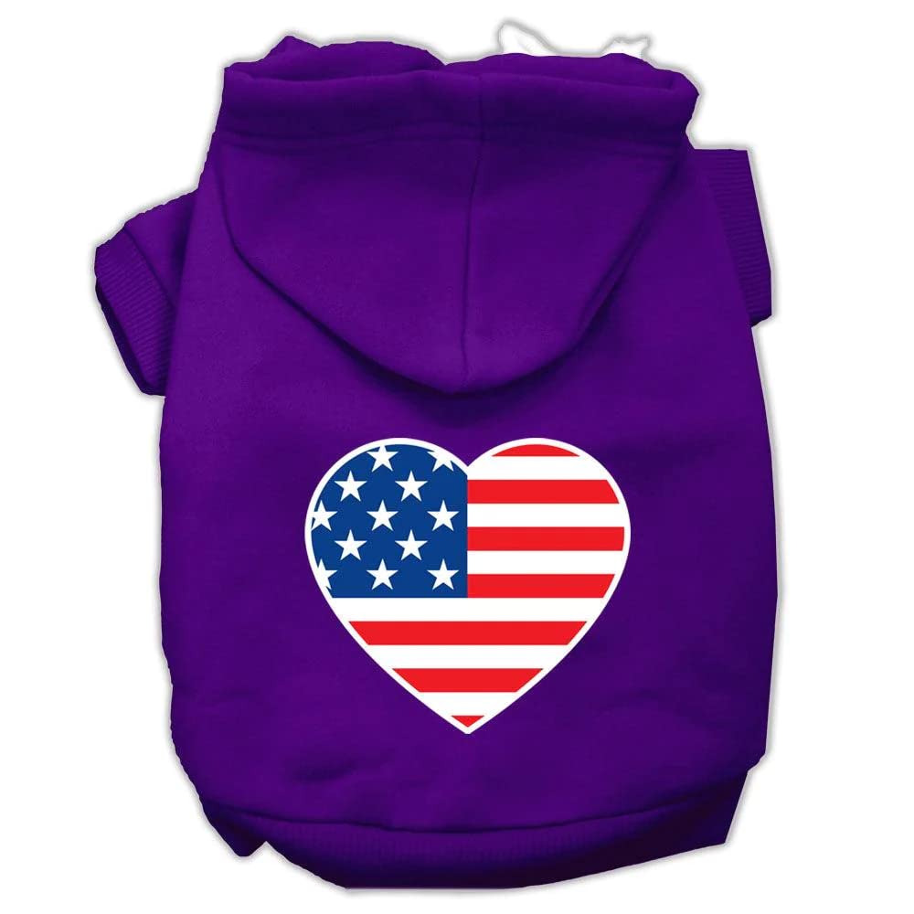 Pet Dog & Cat Hoodie Screen Printed, American Flag Heart Purple LG (10-14 lbs.)