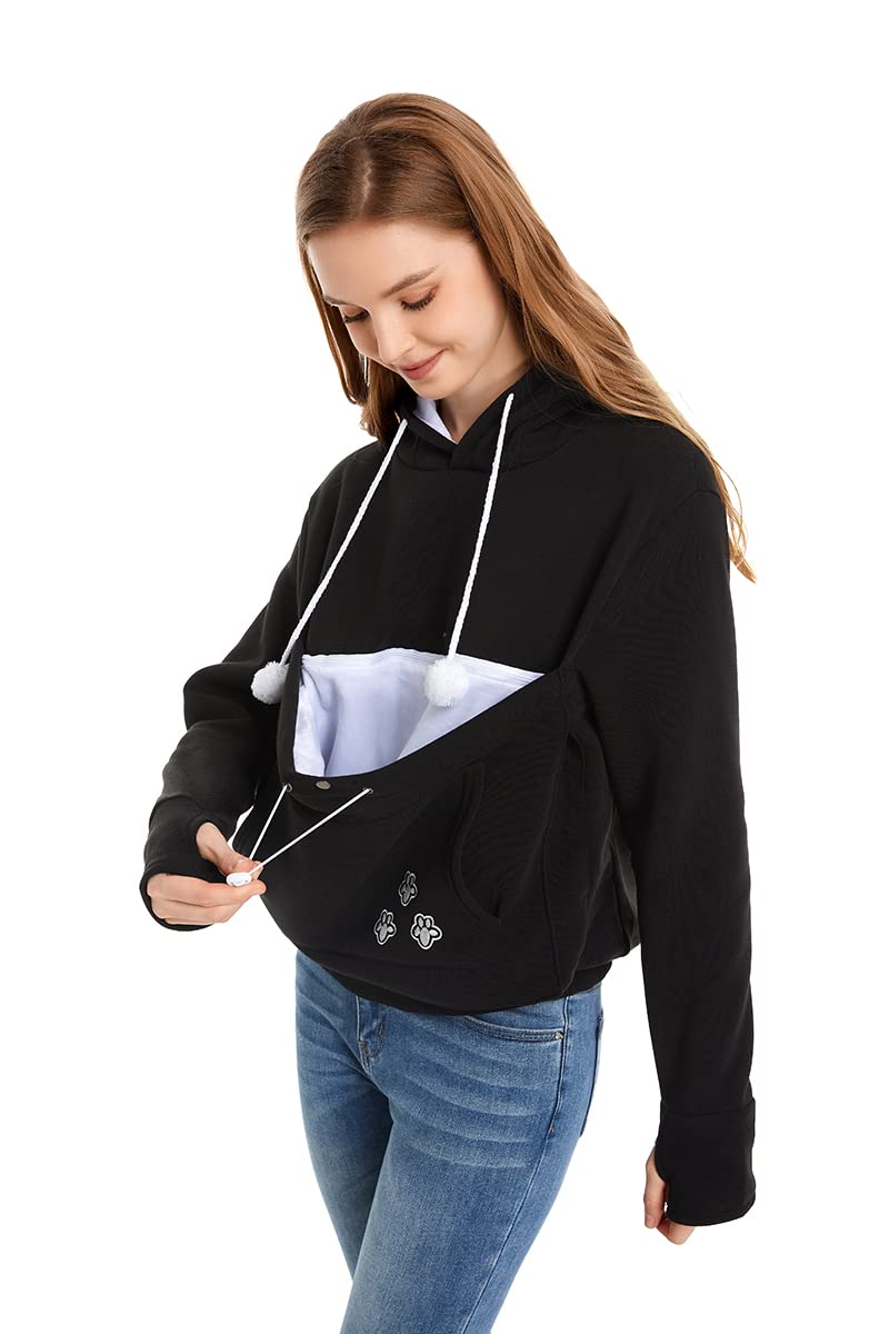 Linyuchen Cat Dog Pouch Hoodie Large Pet Pouch Sweatshirt Puppy Kitten Holder Carrier Pullover Shirt Unisex Hoodies Black