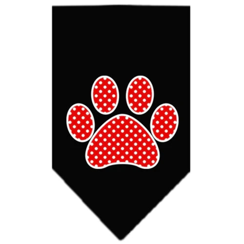 Pet and Dog Bandana Screen Printed, Red Swiss Dot Paw Red Large