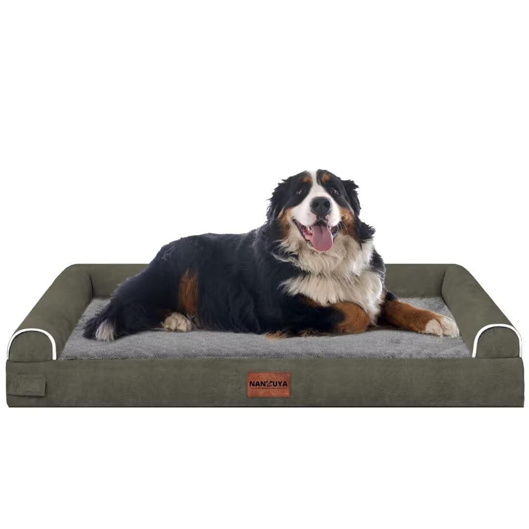 Large Dog Bed Orthopedic Washable: Jumbo Dog Bed Bolster Extra Large Dogs Egg Crate Foam Sofa Couch Waterproof Removable Cover - Dark Green