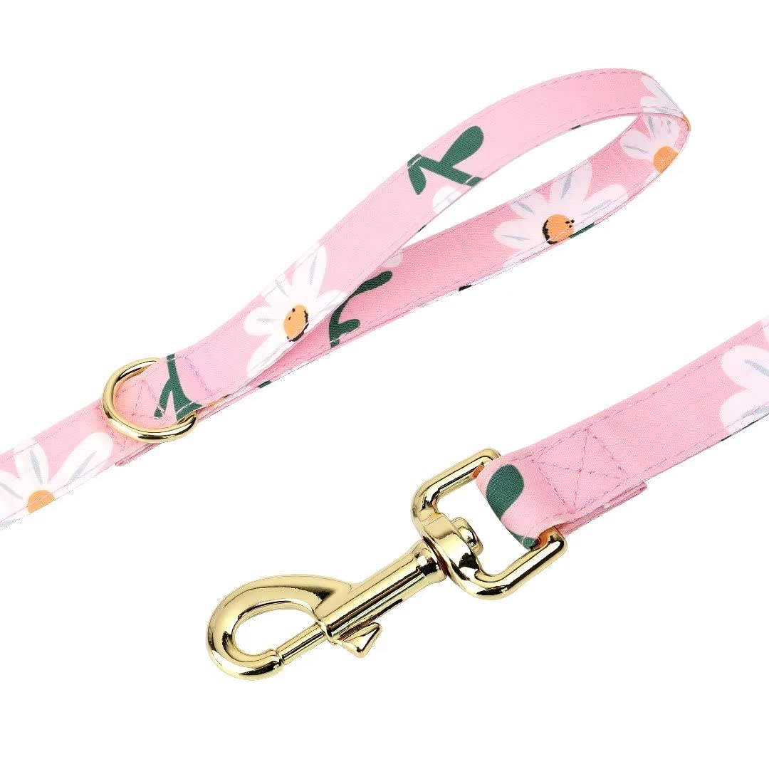 Beirui Cute Girl Dog Collars, Harnesses & Leashes Set - Adjustable Dog Collar And Leash Set With Flower - Soft Mesh Dog Vest Harness For Puppies Small Medium Dogs (Pink-1,M)