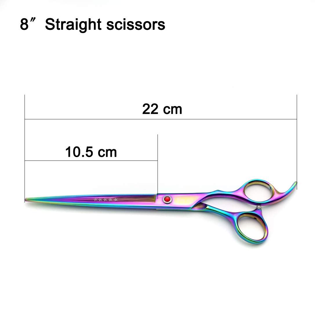 Kingstar 8.0In. Professional Pet Grooming Scissors Set,Titatium Plated Straight & Thinning & Curved Scissors Set With Comb,Dog G