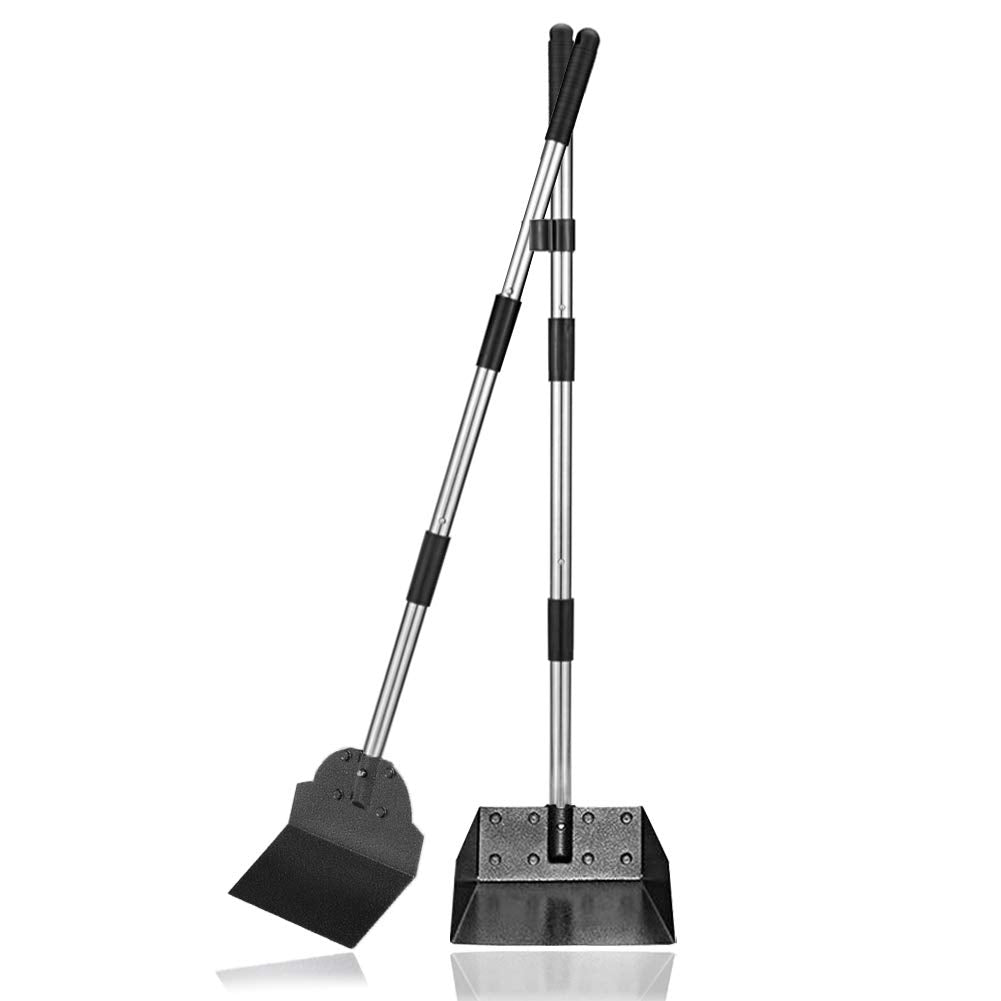 Dog Pooper Scooper,Tray And Spade Set Poop Scooper For Dogs, Adjustable Long Handle Metal Pooper Scooper With Bin For Pet Waste Removal, No Bending Clean Up For Medium And Large Dogs