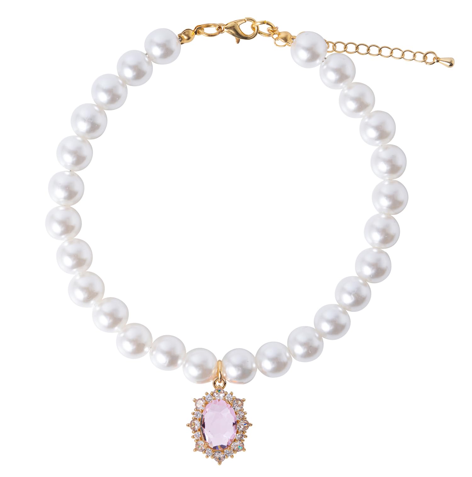 Daovace Pearl Dog Collar Elegant Oval Crystal Rhinestone Necklace Pet Jewelry For Cats Small Dogs Puppy Yorkie Chihuahua Cat Wed
