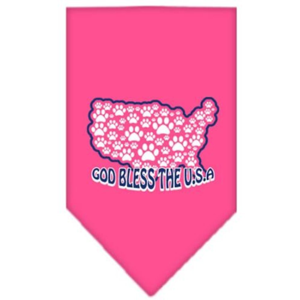 Pet and Dog Bandana Screen Printed, &quot;God Bless The USA&quot; Bright Pink Small