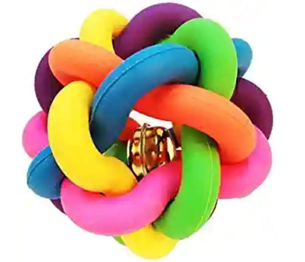 Picckola International Rainbow Color Woven Ball with Bell Inside for Dogs & Puppies  Large