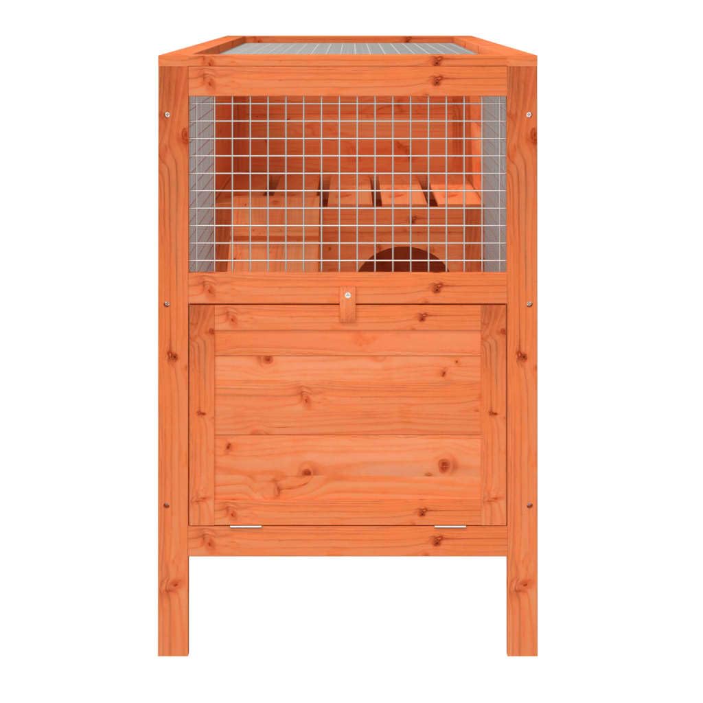 ** vidaXL Rabbit Hutch Pig Pet House Bunny Cage with Run - Brown Solid Pine Wood, Water-Resistant Roof, 2-Tier Design, 40.6&quot;x17.3&quot;x27.4&quot;