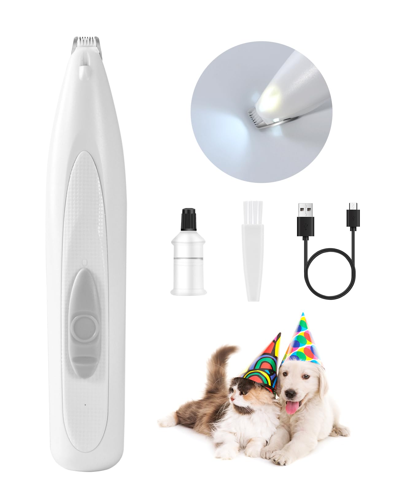 Furbona Dog Paw Trimmer With Led Light, Rechargeable Cordless Electric Grooming Clippers, Low Noise Pet Hair Shaver For Small Dogs Cats Trimming Around Paws, Eyes, Ears, Face, Rump