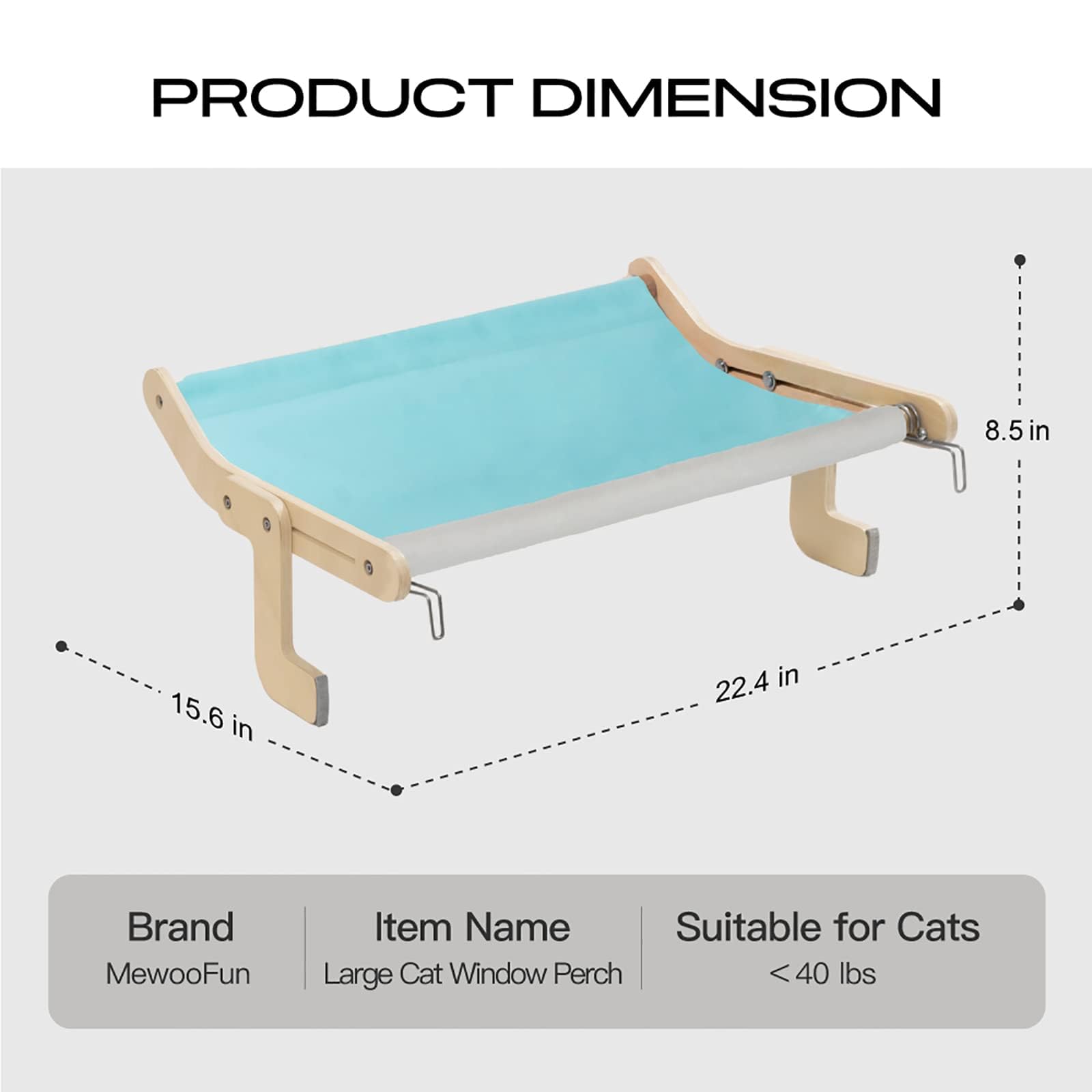 Mewoofun Cat Window Perch Lounge Mount Hammock Window Seat Bed Shelves For Indoor Cats No Drilling No Suction Cup (Large Blue/Grey)