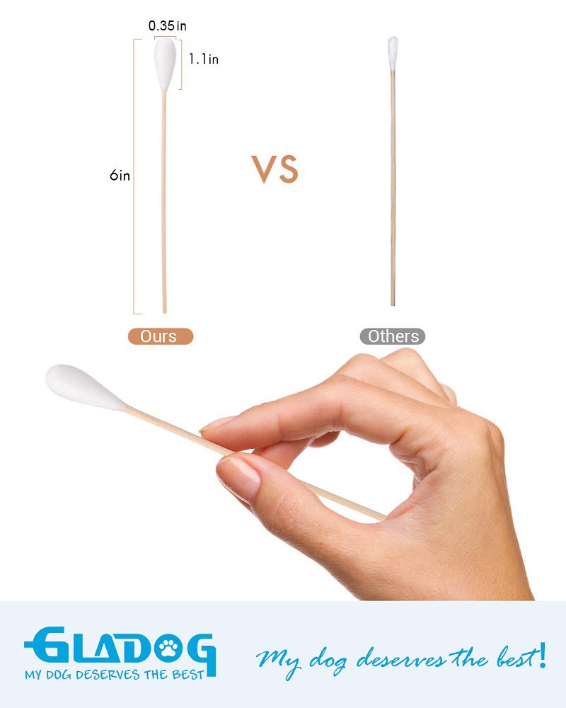 GLADOG 6 Inch Professional Large Dog Cotton Buds with Bamboo Handle - Safe and Durable Hygiene Tool for Pets