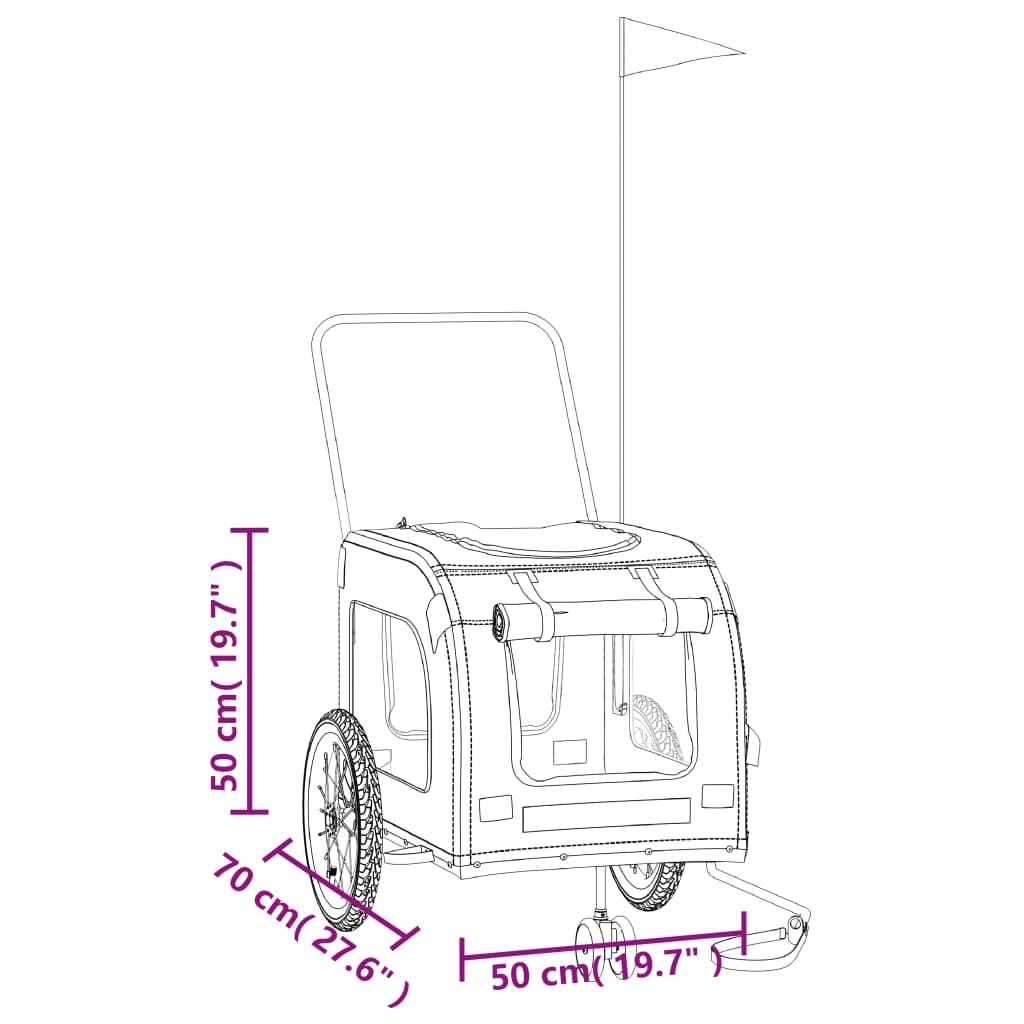 vidaXL Pet Bike Trailer - Orange/Gray, Oxford Fabric & Iron Frame, Maximum Load 99.2 lb, Safe Travel Reflectors & Flag, Mesh Windows, Zipper Access