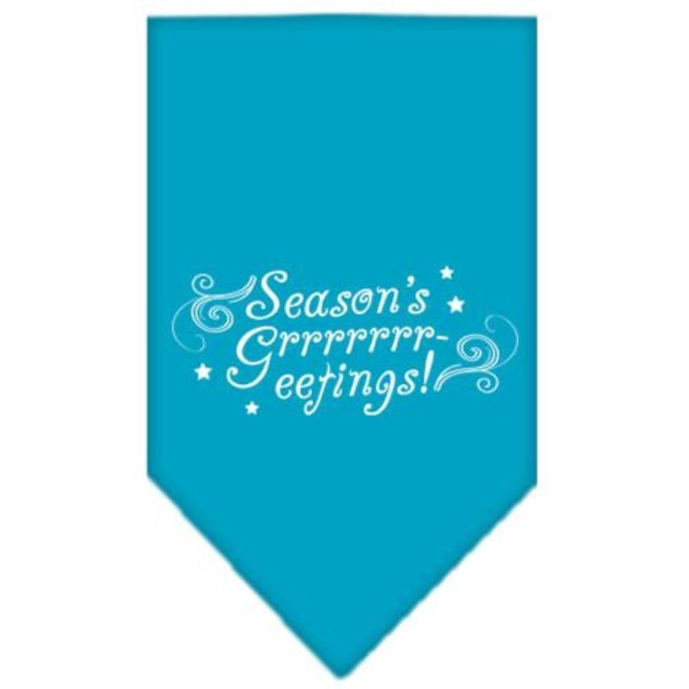 Christmas Pet and Dog Bandana Screen Printed, &quot;Season's Greetings&quot; Turquoise Large