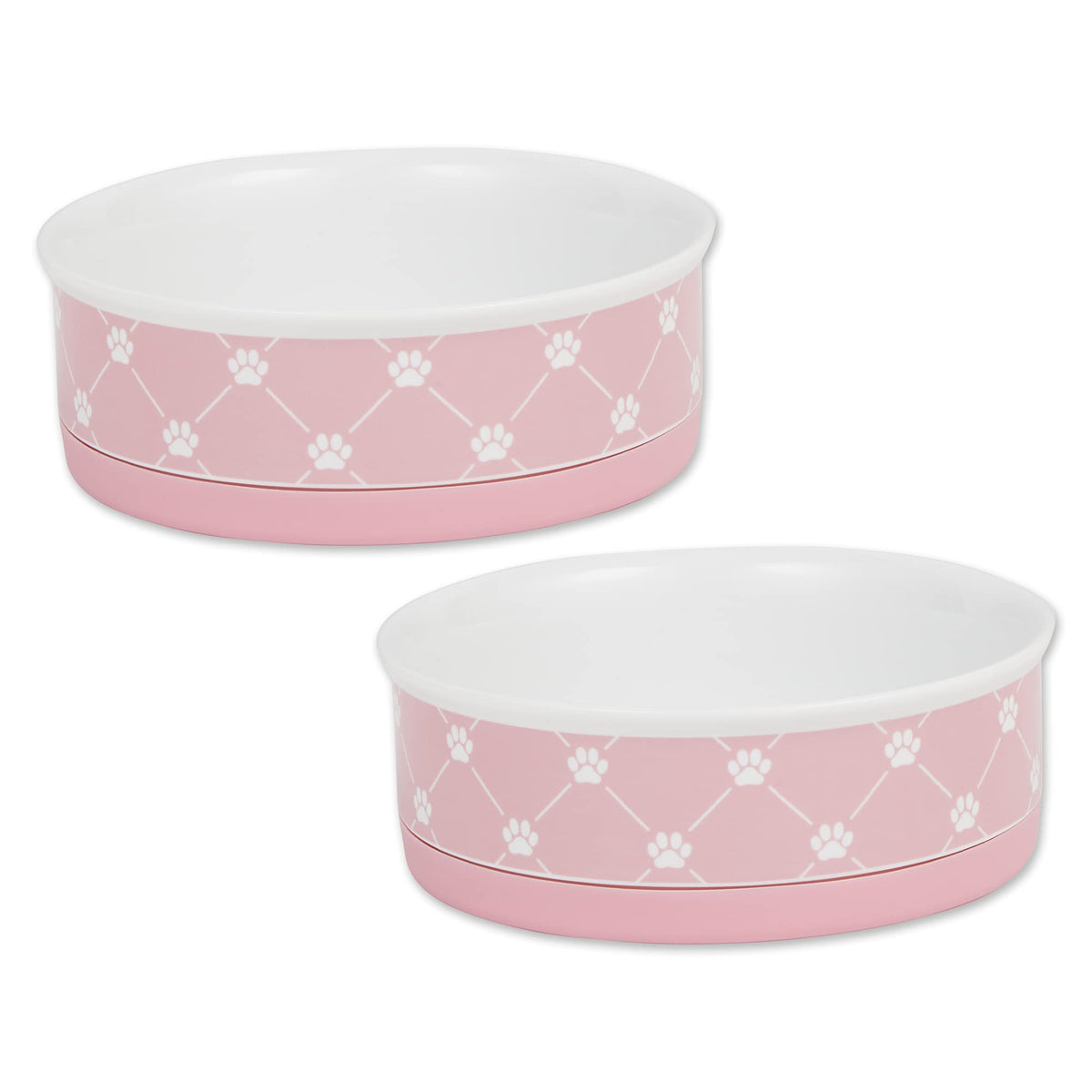 Bone Dry Trellis Paw Print Pet Bowl Set Microwave & Dishwasher Safe, Non-Slip Silicone Bottom For Less Mess, Medium 6X2, Bubble Gum, 2 Count