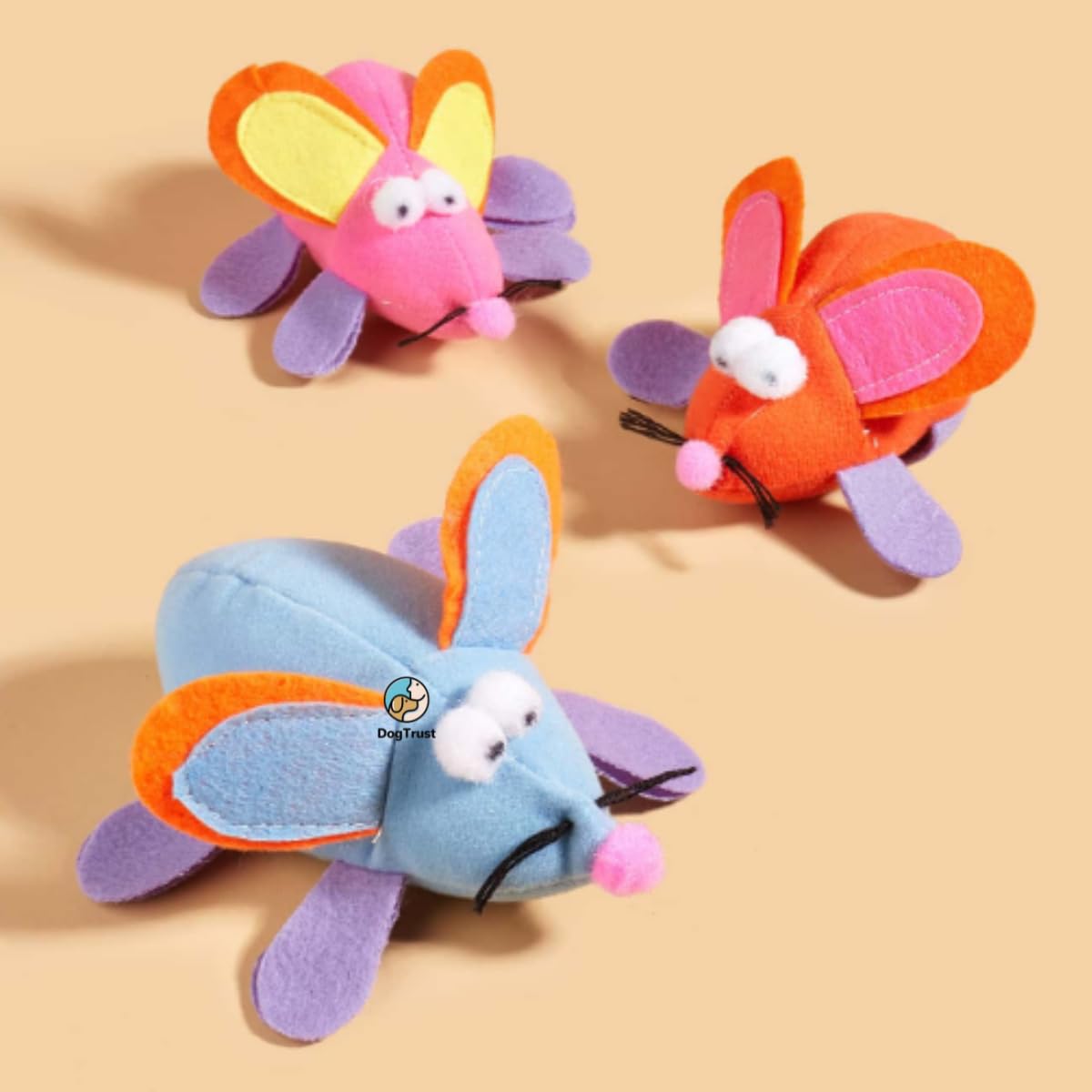 Dog Trust Furry Cat Toy Mice | Interactive Mini Mouse Toys With Feather Tail For Kittens And Indoor Cats | Colorful Soft Fur Mic