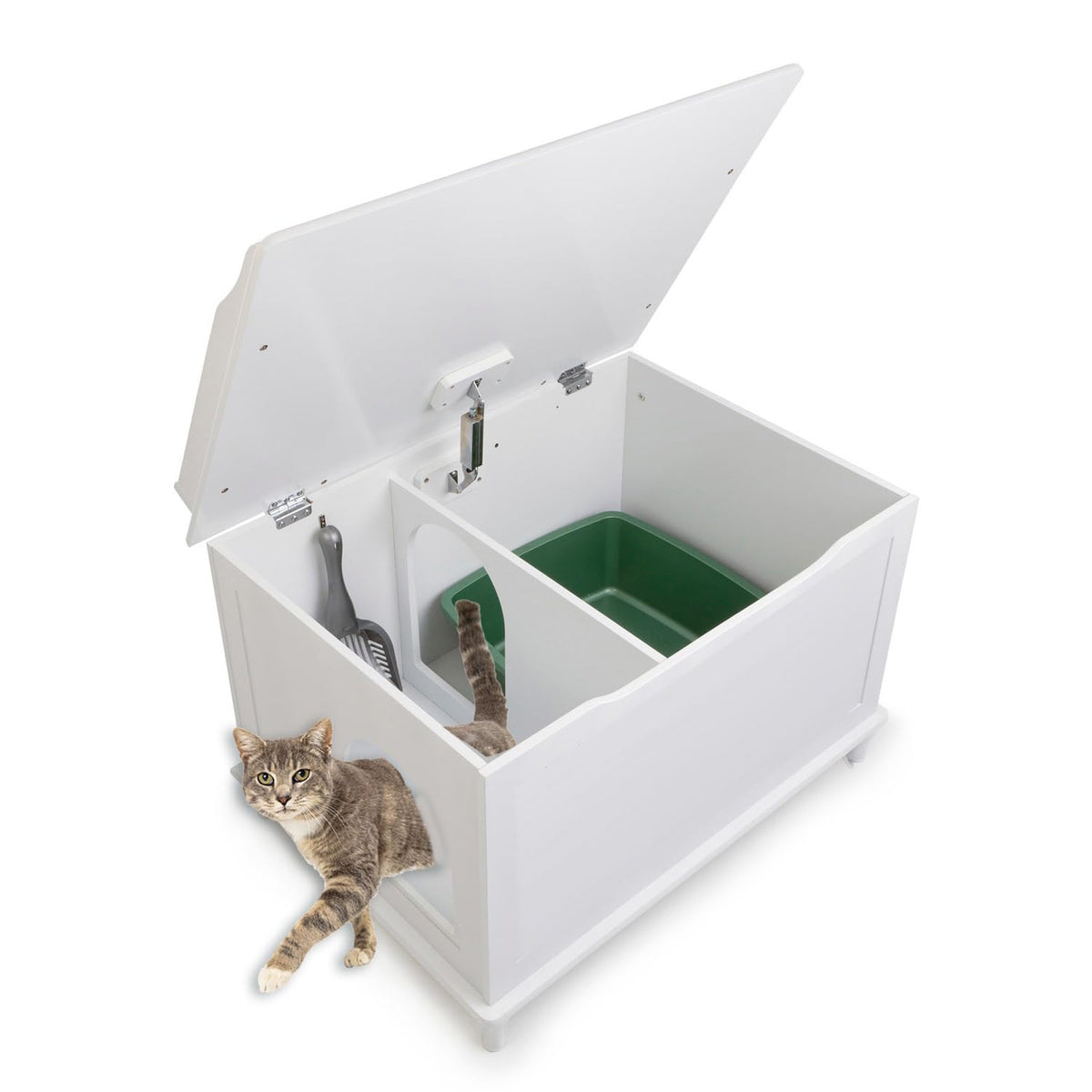 Designer Catbox Cat Litter Box Enclosure, Hidden, Dog-Proof Pet Furniture With Cover, Elegant, Covered, Odor Contained For Large Cats, Cat Litter Box Furniture With Lid, White, Jumbo Sized